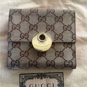 Gucci Brown Monogram Wallet with Pink Accent Compact Vintage Authentic Preloved